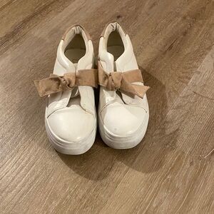 Lulu's Cream and Tan Bow Sneakers